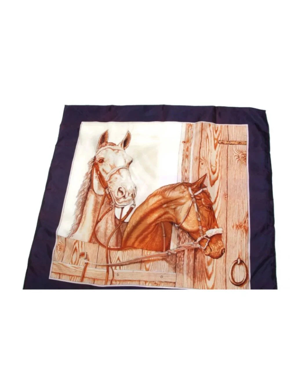 Vintage Equestrian Horses Head Acetate Twill Scarf Japan 28.5 x 29 Square /796
